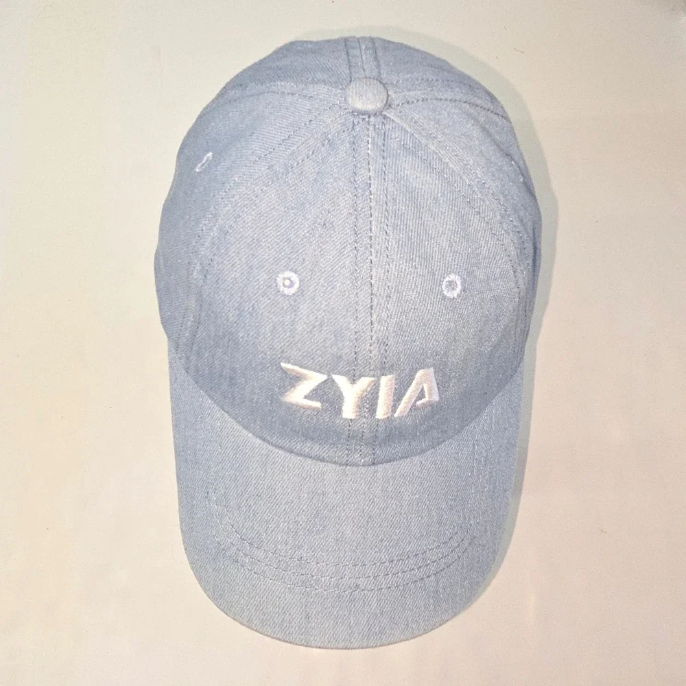Zyia Active Baseball Cap Womens Light Blue Denim Embroidered Dad Hat Adjustable